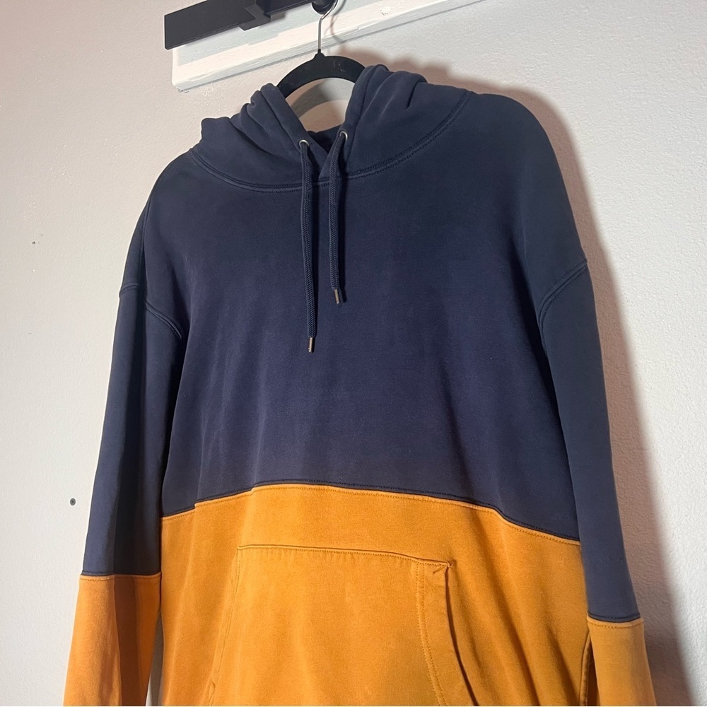 J. Crew Colorblock French Terry Hoodie Sweatshirt Size Large Garment Dyed Navy